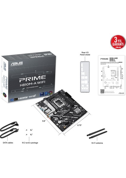 Asus Prıme H810M-A Wıfı 2x Ddr5 Dp/hdmı 2x M.2 1x 2.5glan/wıfı/bt Usb3.2 1851P Anakart