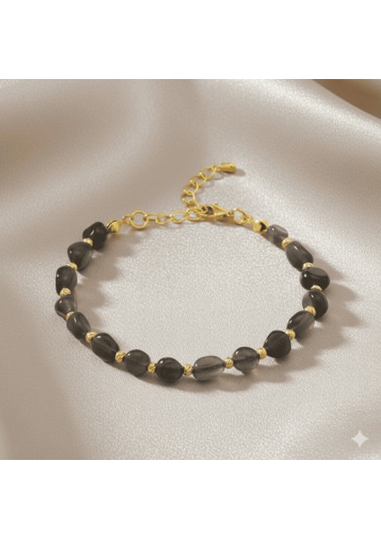 Altın Renk Metal Zincirli Dorika Top Süslemeli Amorf Dumanlı Kuvars Doğaltaş Kadın Bileklik fırsatları