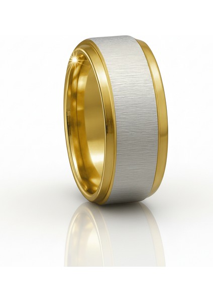 Altın ve Gümüş Renk 316L Kalite Paslanmaz Çelik Kadın Yüzük Alyans 18 Ölçü