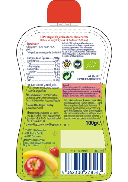 Bfs p Organik Çilekli Muzlu Elmalı Meyve Püresi 100 gr modelleri