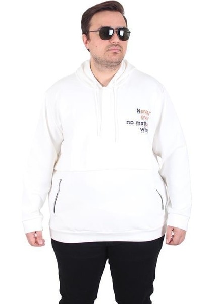 Büyük Beden Kapüşonlu Sweat Double Face Never 25706 Ekru fiyatları