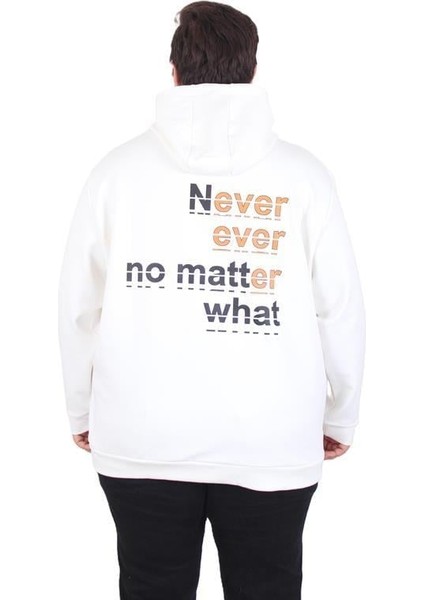 Büyük Beden Kapüşonlu Sweat Double Face Never 25706 Ekru modelleri