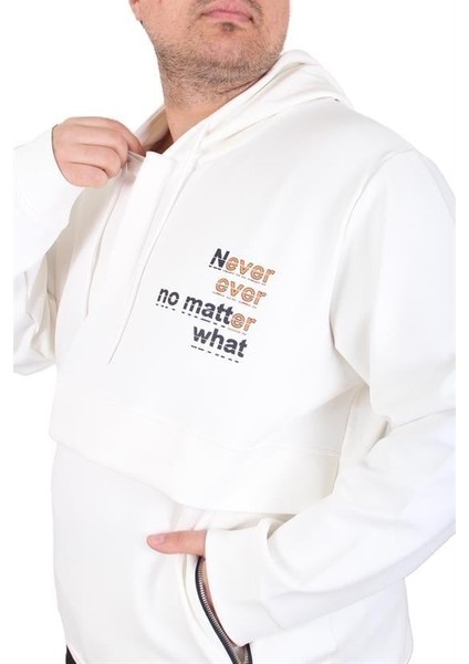 Büyük Beden Kapüşonlu Sweat Double Face Never 25706 Ekru fırsatları