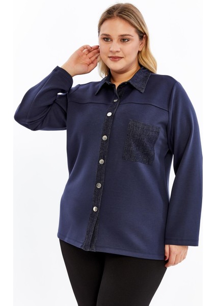 Kot Garnili Lacivert Büyük Beden Kadın Gömlek Ceket fiyatları