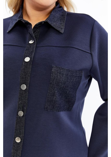 Kot Garnili Lacivert Büyük Beden Kadın Gömlek Ceket modelleri