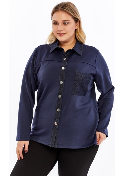 Kot Garnili Lacivert Büyük Beden Kadın Gömlek Ceket fırsatları