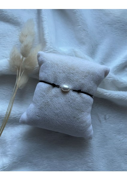 Gerçek Inci Siyah Ip Bileklik & Halhal El Yapımı