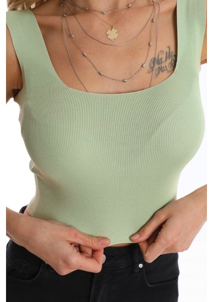 U Yaka Standart Beden Basic Yazlık Mavi Triko Bluz fırsatları