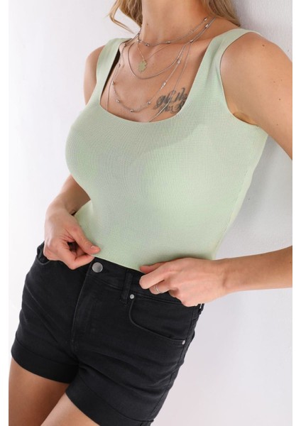 U Yaka Standart Beden Basic Yazlık Mavi Triko Bluz indirimleri