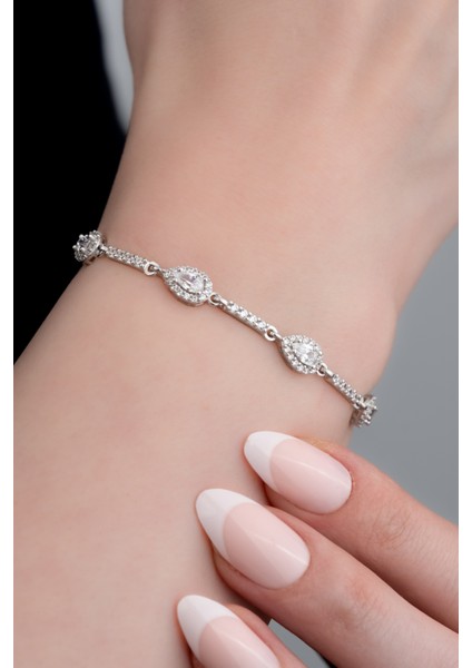 925 Ayar Gümüş Rodyumlu Zirkon Taşlı Sıralı Damla Bileklik fırsatları