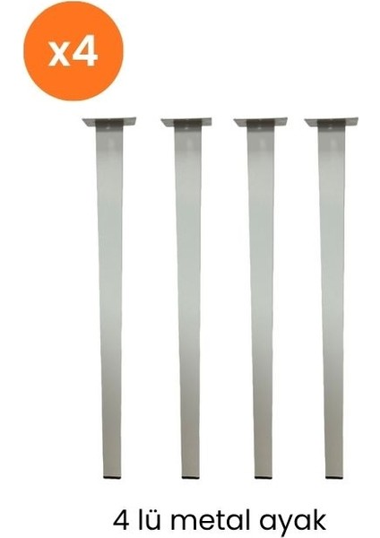 Metal Masa Ayağı 4'lü, Beyaz, Dayanıklı Çelik Ayak 71 cm – 4 cm