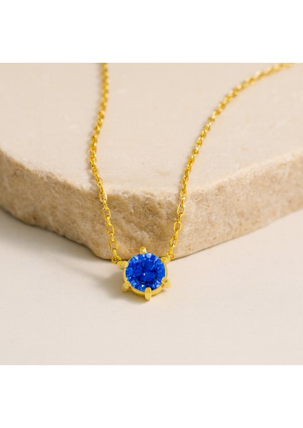 14 Ayar Altın Kişiye Özel Renkli Tektaş Doğum Taşı Kolye