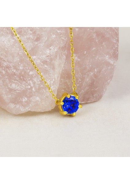 14 Ayar Altın Kişiye Özel Renkli Tektaş Doğum Taşı Kolye