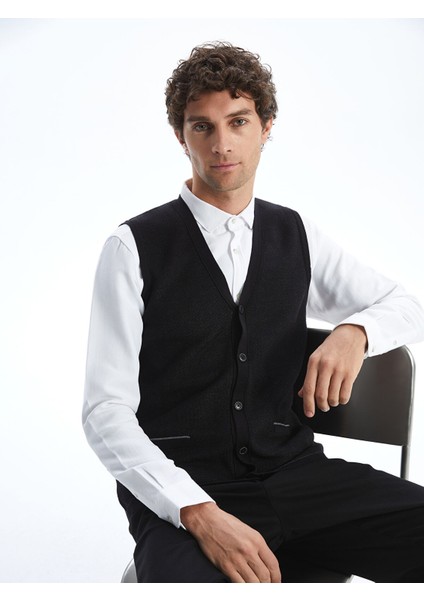 Yeni Sezon Standart Kalıp V Yaka Erkek Triko Yelek