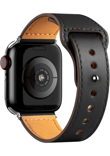 Apple Watch 42MM KR415 Luaz Deri Kordon - Siyah
