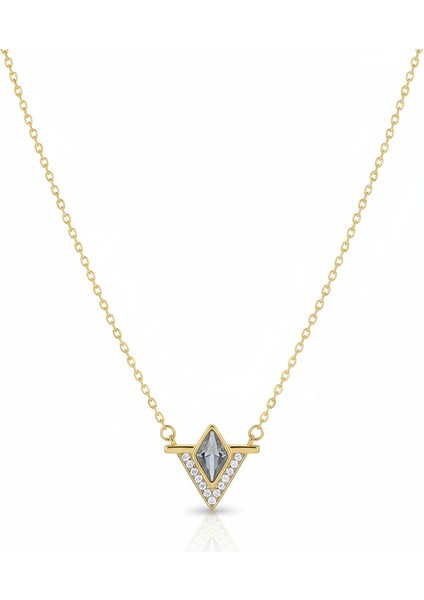 Çelik Üçgen Geometrik Kolye Lüks Baget Taşlı Minimalist Kararmaz Takı