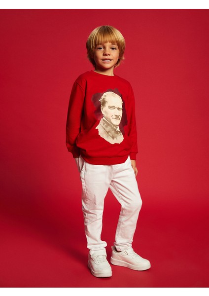 Yeni Sezon Bisiklet Yaka Atatürk Baskılı Erkek Bebek Sweatshirt modelleri