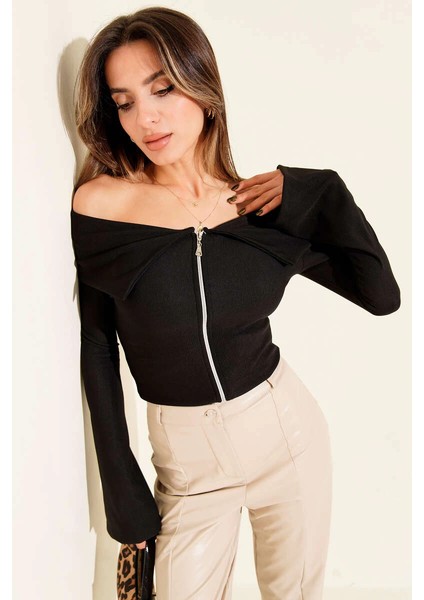 Lvsqvr Omzu Açık Fermuarlı Bluz Siyah T4330 (Beden: Xl) modelleri