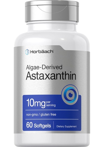 Horbäach Astaxanthin Algae Derived Eyes Skin Health 10MG 60 Softgels