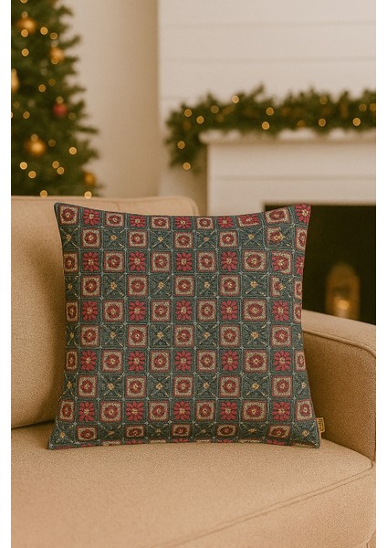 Christmas Blossom Yılbaşı Temalı Dijital Baskılı Kırlent Kılıfı 44X44 cm