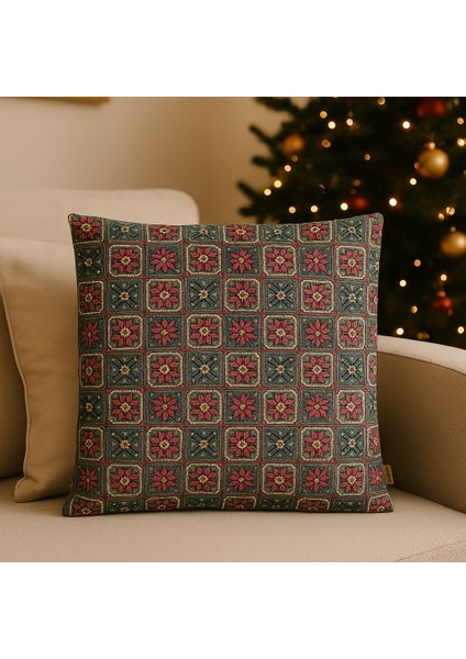 Christmas Blossom Yılbaşı Temalı Dijital Baskılı Kırlent Kılıfı 44X44 cm modelleri