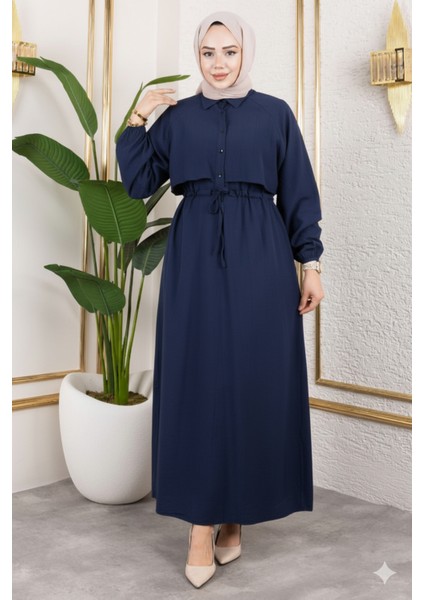 Aller Detay Beli Tünel Elbise-Lacivert