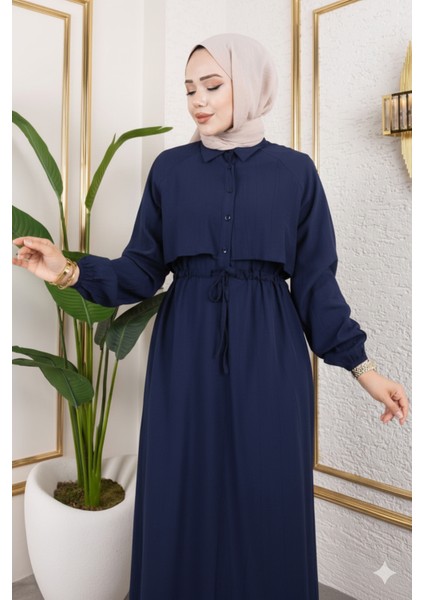 Aller Detay Beli Tünel Elbise-Lacivert fiyatları