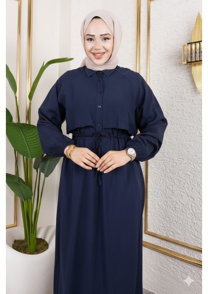 Aller Detay Beli Tünel Elbise-Lacivert fırsatları