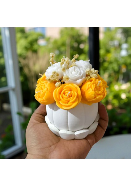 Balkabağı Vazo Çiçek Mum – Soya Wax Kokulu El Yapımı Dekoratif Çiçek Mum Seti