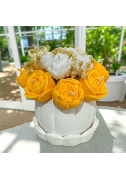 Balkabağı Vazo Çiçek Mum – Soya Wax Kokulu El Yapımı Dekoratif Çiçek Mum Seti fiyatları