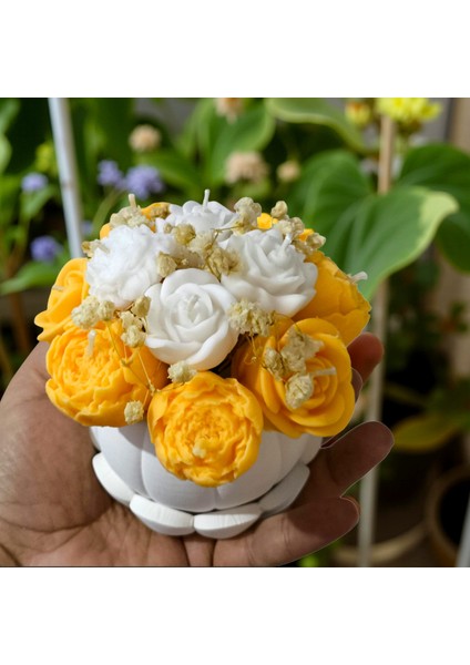 Balkabağı Vazo Çiçek Mum – Soya Wax Kokulu El Yapımı Dekoratif Çiçek Mum Seti fırsatları