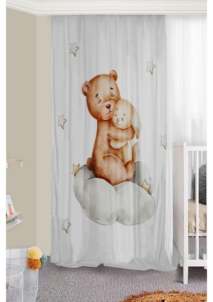 Ayıcıklı Çift Kanatlı Çocuk Odası Fon Perde