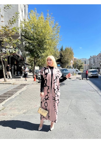 Siyah Çizgi Desenli Elbiseli Hırka Takım Pudra Siyah fiyatları