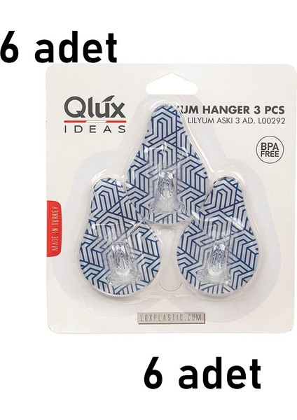 6 Adet Yapışkanlı Askı Banyo Mutfak Askısı Qlux L-00292 Askılık
