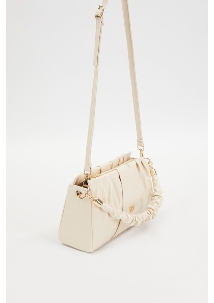 Rugan Büzgü Detaylı El ve Omuz Çantası 930074 Krem
