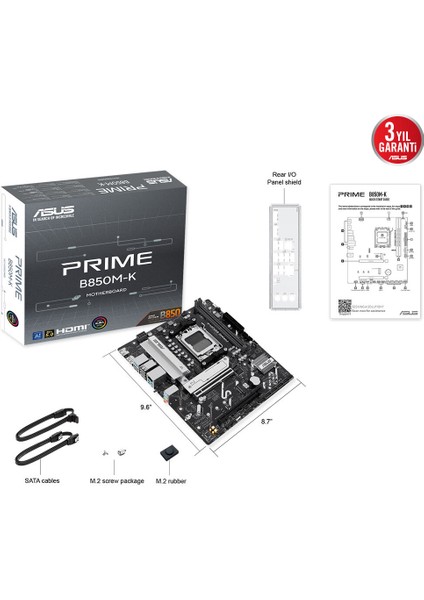 Asus Prıme B850M-K 4xddr5 Hdmı+Dp 2xm.2 Am5 Anakart