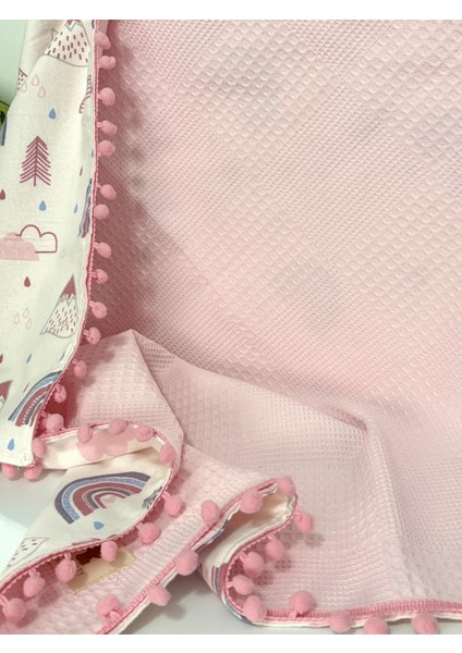 Çift Taraflı Ponponlu Pazen Pike Bebek Battaniyesi