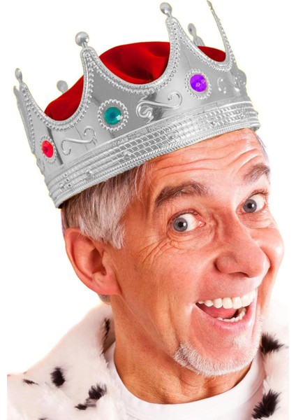 Ieg® Gümüş Renk Yetişkin Çocuk Uyumlu Kral Tacı Kraliyet Tacı 60 cm (4887)