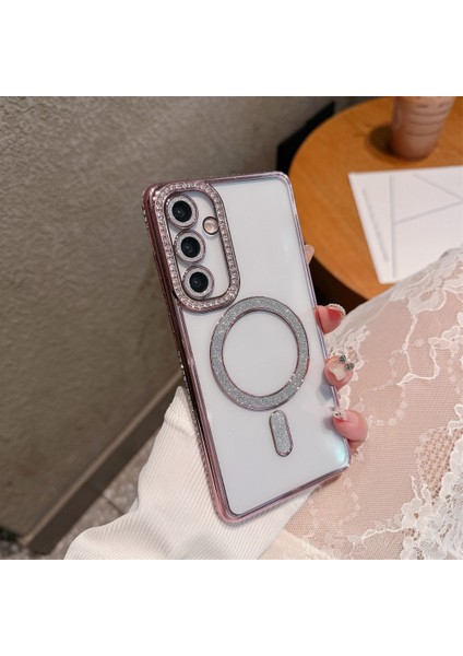 Samsung A17 Uyumlu Şeffaf Taşlı Magsafe Özellikli Kılıf