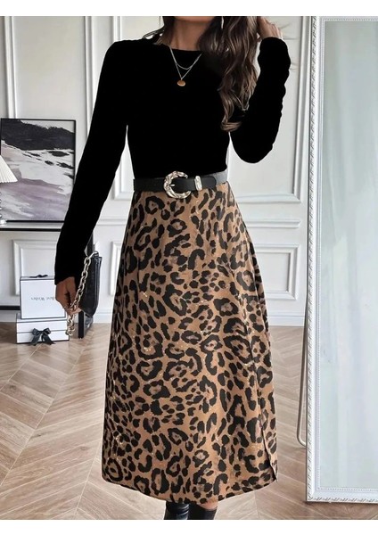 Kadın Uzun Kollu Bisiklet Yaka Ithal Krep Bluz Alt Desenli Modal Midi Elbise fiyatları