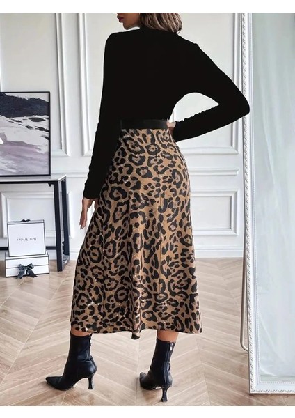 Kadın Uzun Kollu Bisiklet Yaka Ithal Krep Bluz Alt Desenli Modal Midi Elbise modelleri