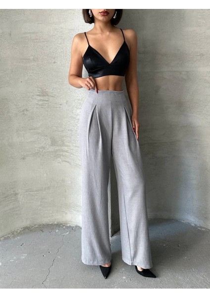 Nrtmsa Pileli Keten Pantolon S255046 Gri (Beden: M)