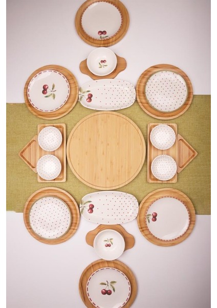Eden 6 Kişilik 27 Parça Doğal Bambu Porselen Kahvaltı Takımı – Kahvaltı Seti Sunum Seti fiyatları