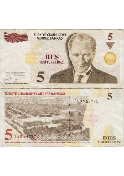 8. Emisyon 5 Ytl F20 Yeni Türk Lirası. Çok Temiz.
