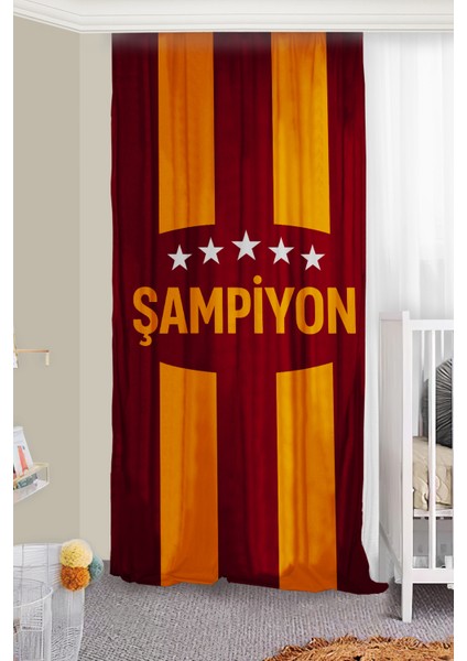 Taraftar Sarı Kırmızı Çift Kanatlı Fon Perde modelleri