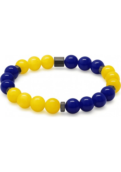 Küre Kesim Sarı Lacivert Jade Hematit Doğaltaş Kadın Taraftar Bileklik