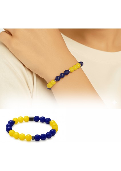 Küre Kesim Sarı Lacivert Jade Hematit Doğaltaş Kadın Taraftar Bileklik fiyatları