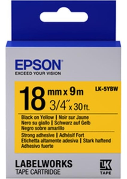 Lk-5ybw Güçlü Yapışkanlı Sarı Üzeri Siyah 18MM 9metre Etiket