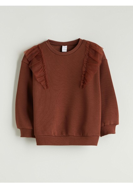 Yeni Sezon Bisiklet Yaka Fırfırlı Kız Çocuk Sweatshirt