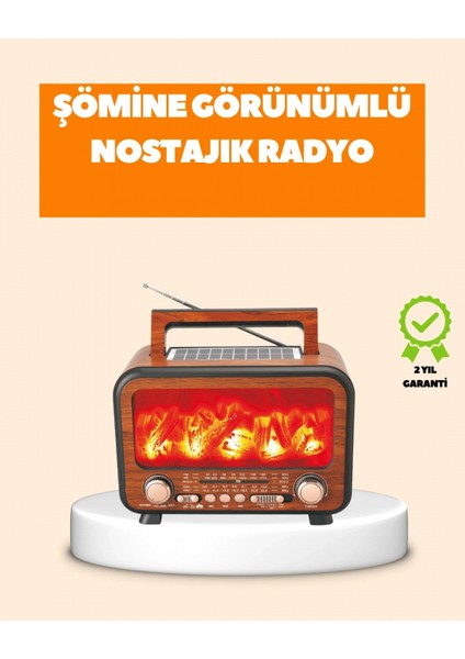 Şömine Alev Işıklı Solar Bluetooth Hoparlör – 7W Güçlü Ses, Fm Radyo